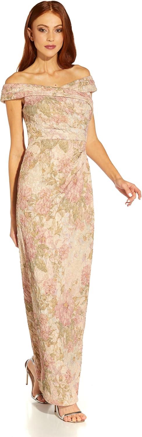 image:imageAdrianna Papell Womens Off Shoulder Metallic GownRose Multi