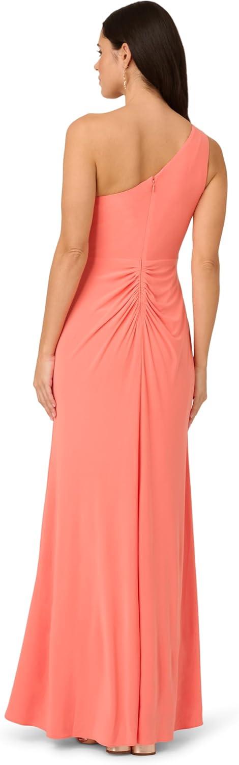 image:imageAdrianna Papell Womens One Shoulder Jersey Dress Red Wine 8Orange Coral