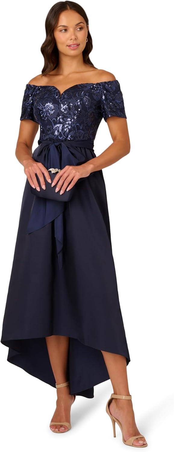 image:imageAdrianna Papell Womens Sequin Taffeta GownNavy