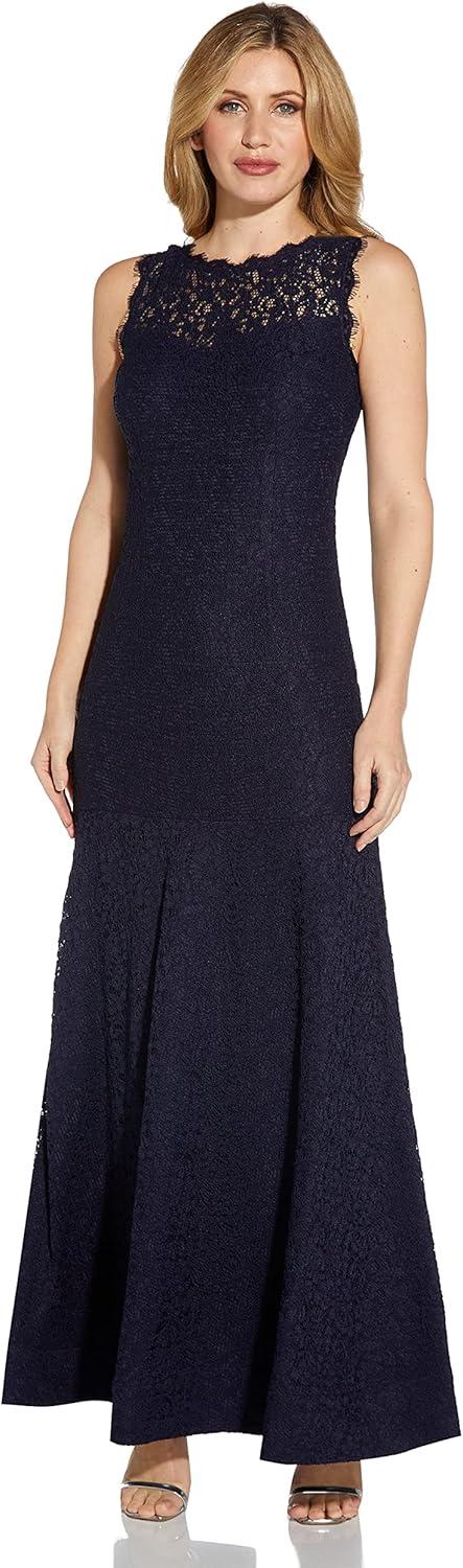 image:imageAdrianna Papell Womens Sleeveless Lace Trumpet GownNavy