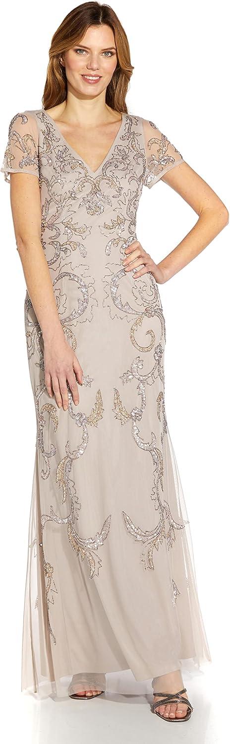image:imageAdrianna Papell Womens VNeck Beaded GownMarble