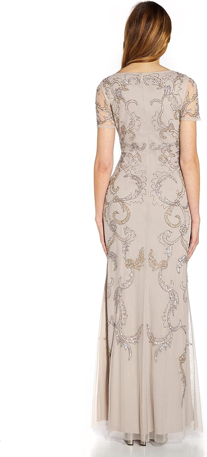 image:imageAdrianna Papell Womens VNeck Beaded GownMarble