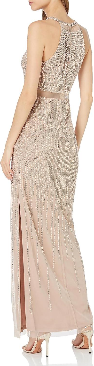 image:imageAidan Mattox Womens Crew Neck Beaded GownTaupe