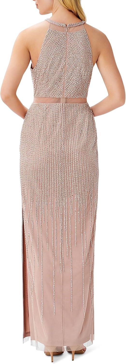 image:imageAidan Mattox Womens Crew Neck Beaded GownTaupe