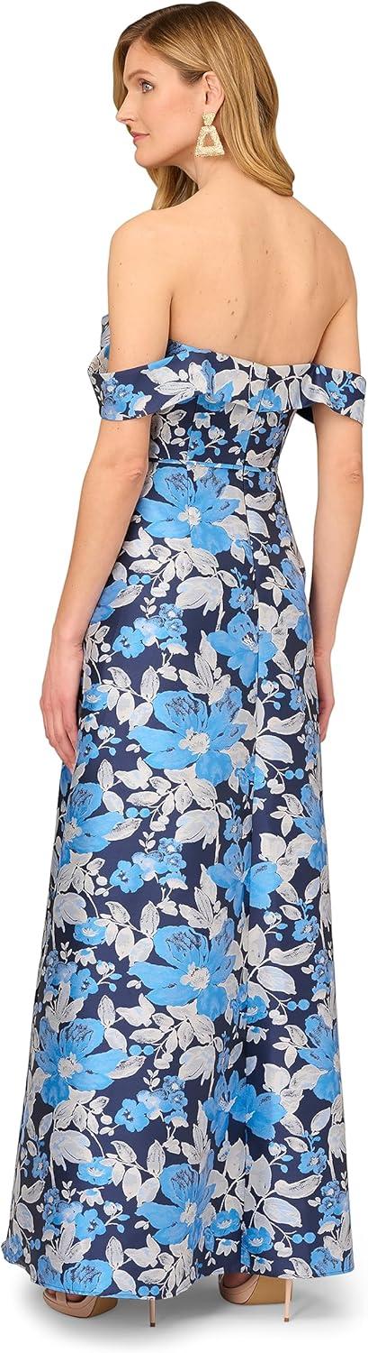 image:imageAidan Mattox Womens Off The Shoulder Jacquard GownBlue Multi