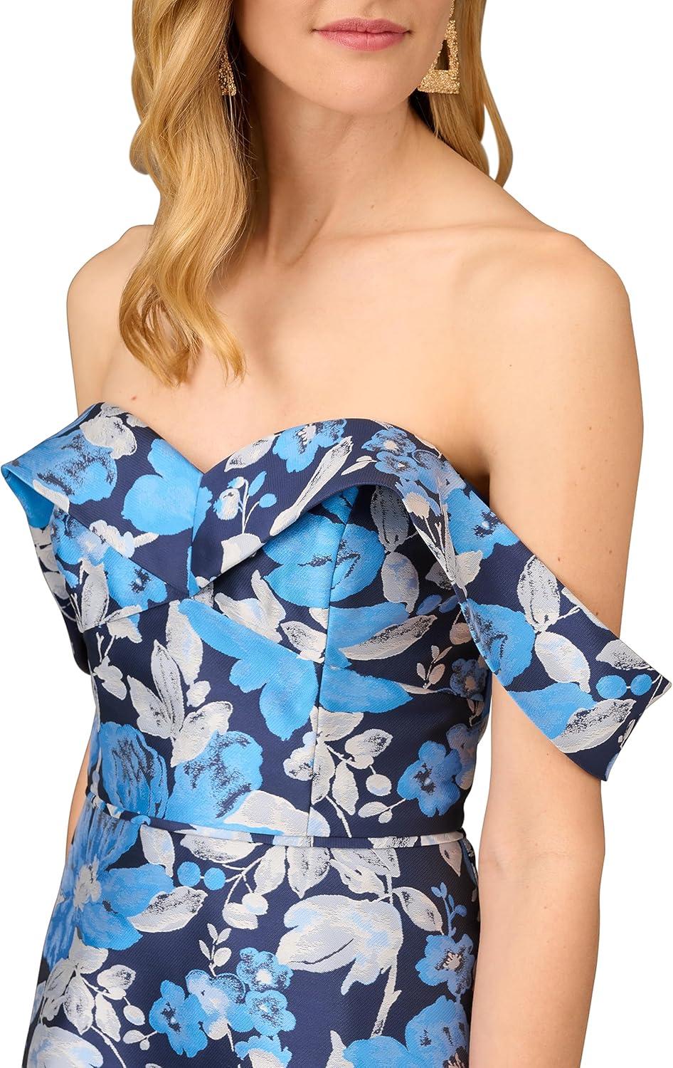 image:imageAidan Mattox Womens Off The Shoulder Jacquard GownBlue Multi
