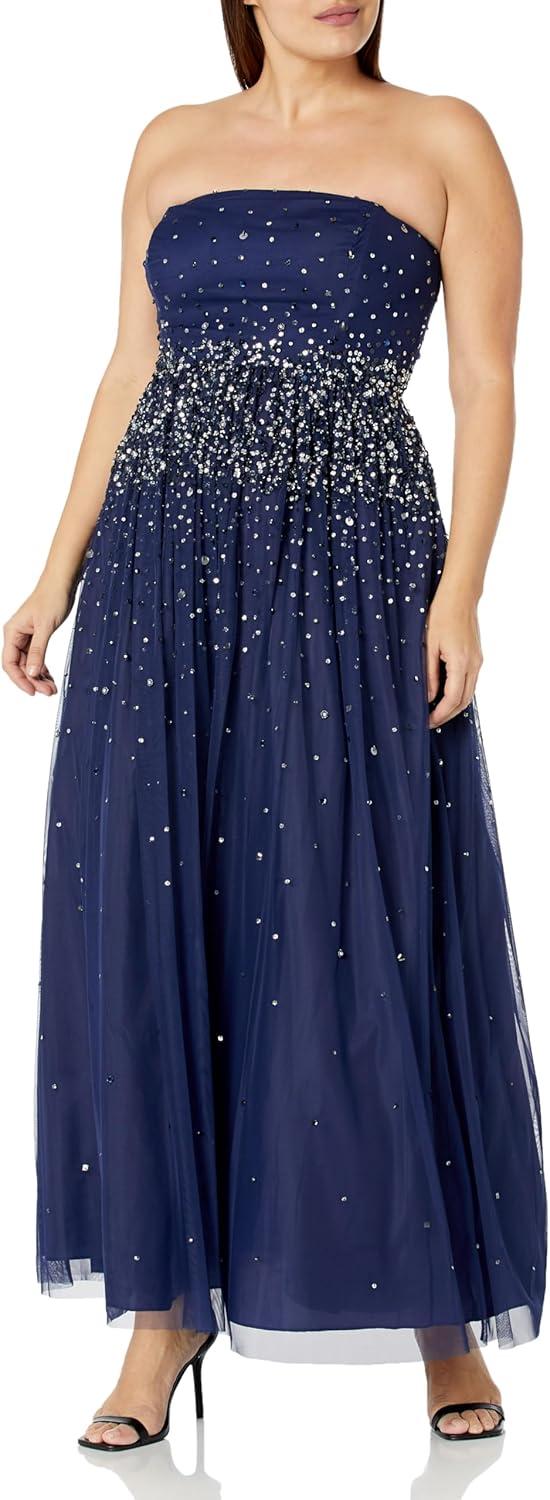 image:imageWomens Beaded Strapless GownNavy