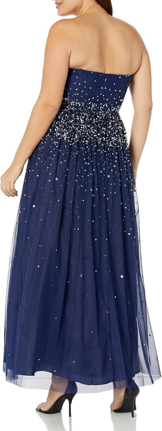 image:imageWomens Beaded Strapless GownNavy