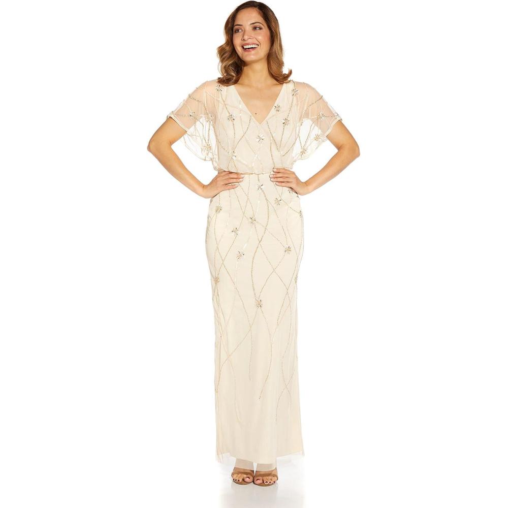 image:imageAdrianna Papell Womens Bead Surplice Blouson GownSoft Silk