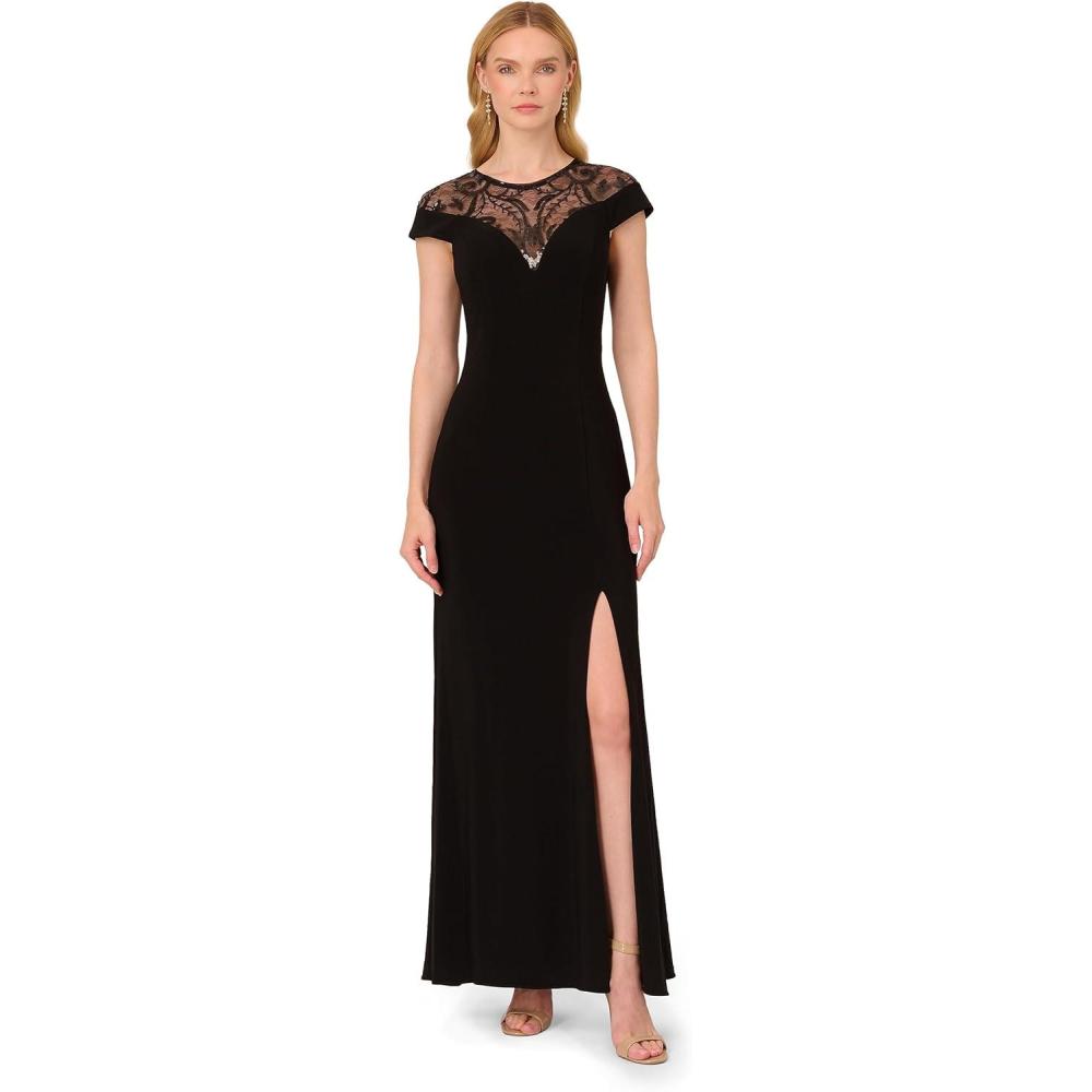 image:imageAdrianna Papell Womens Beaded Jersey GownBlack