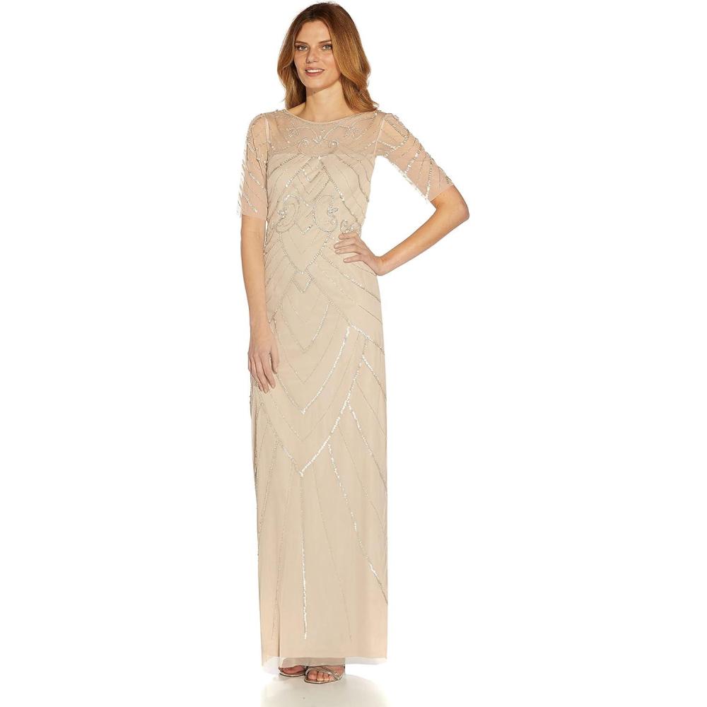 image:imageAdrianna Papell Womens Beaded Long Column GownBiscotti