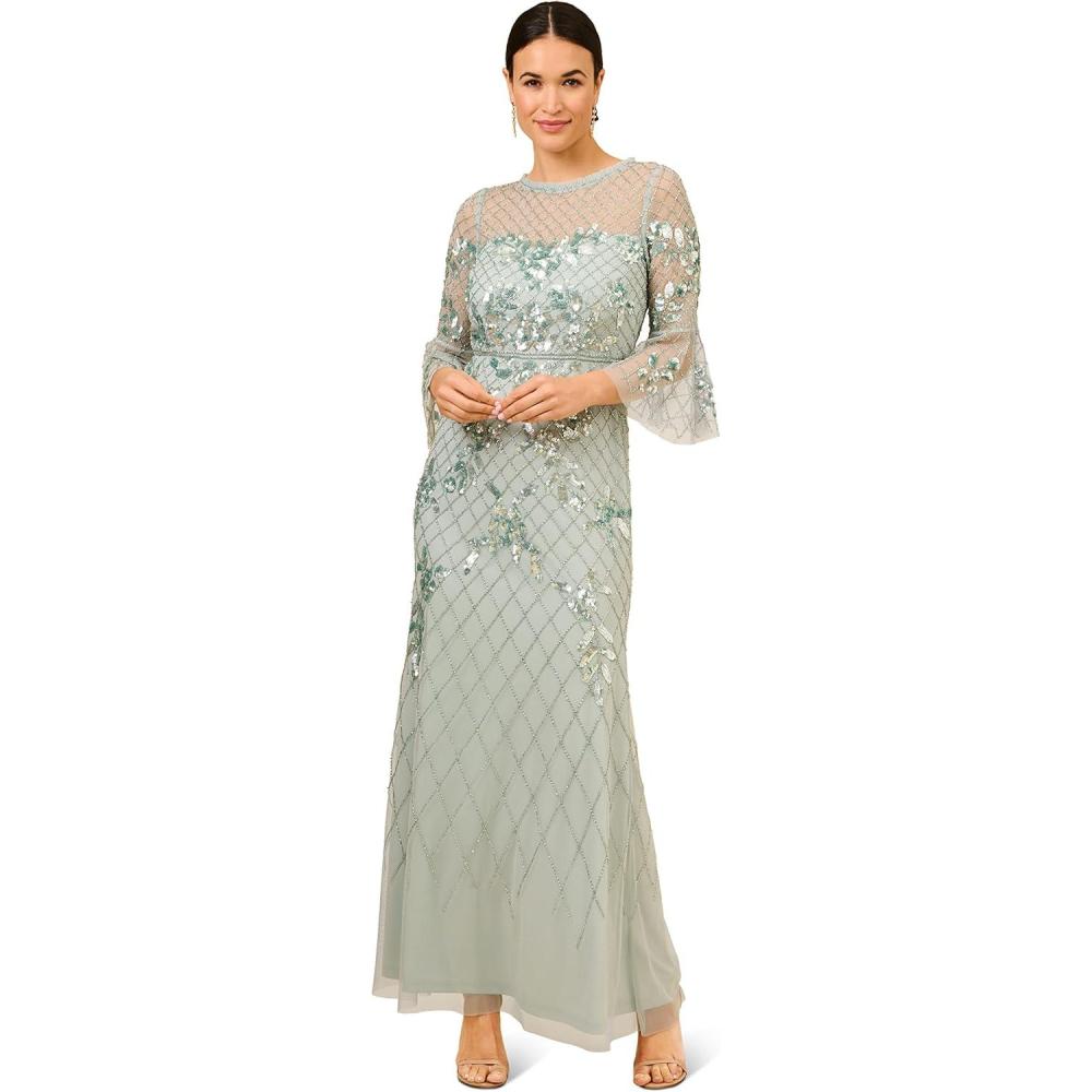 image:imageAdrianna Papell Womens Beaded Long DressAqua Dust