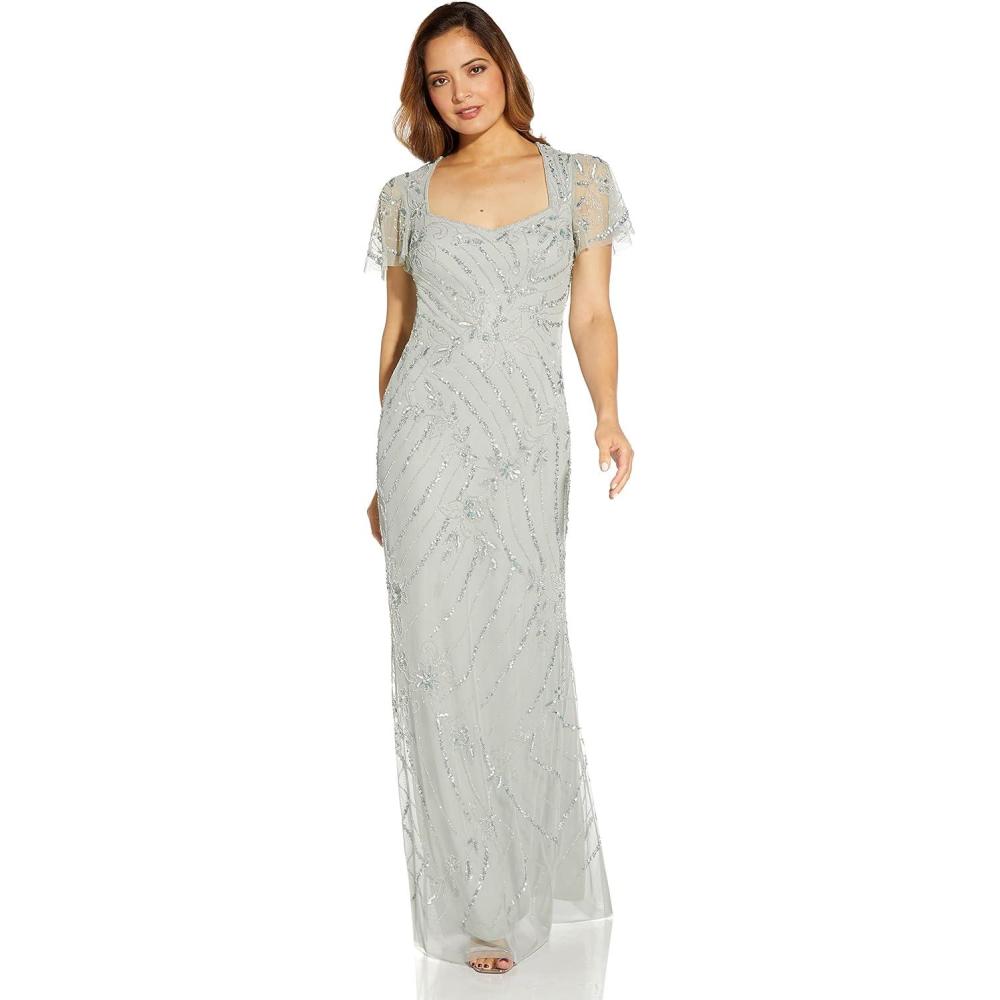 image:imageAdrianna Papell Womens Beaded Long DressFrosted Sage