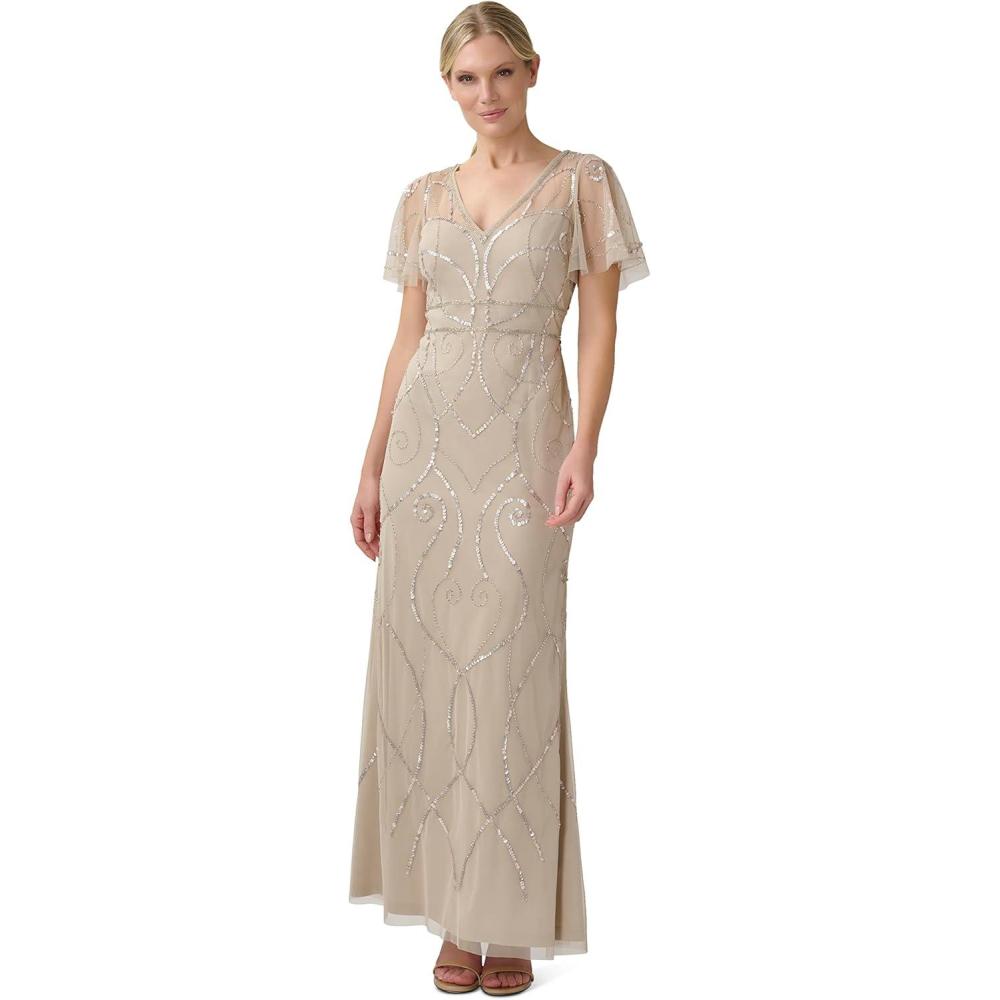 image:imageAdrianna Papell Womens Beaded Long GownBiscotti