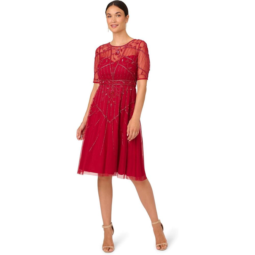 image:imageAdrianna Papell Womens Beaded Midi DressCranberry