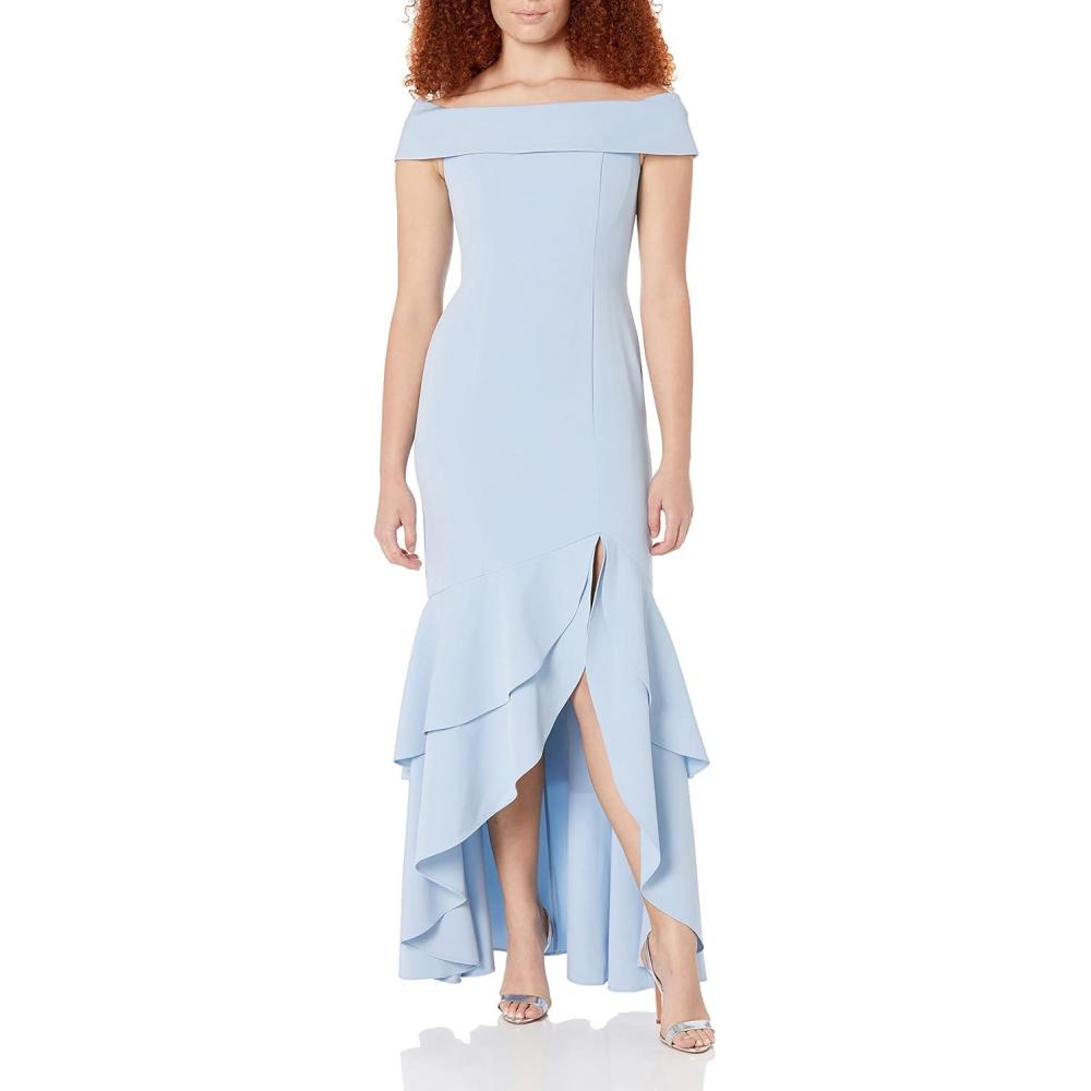 image:imageAdrianna Papell Womens Crepe Ruffle GownElegant Sky