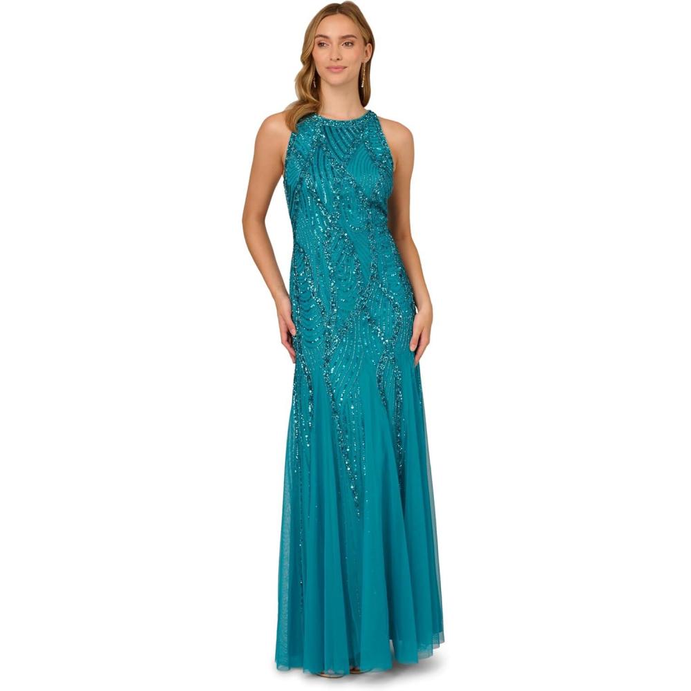 image:imageAdrianna Papell Womens Halter Beaded DressTeal