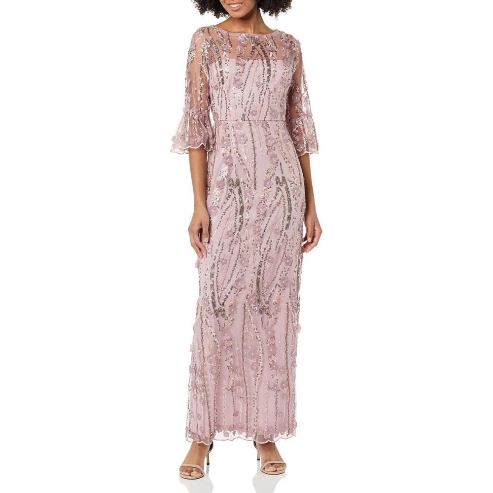 image:imageAdrianna Papell Womens Long 3D Floral Sequin GownMauve