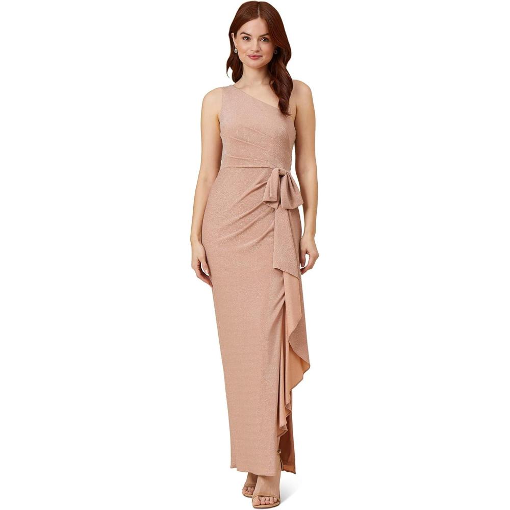 image:imageAdrianna Papell Womens Metallic Knit Cascade GownGinger