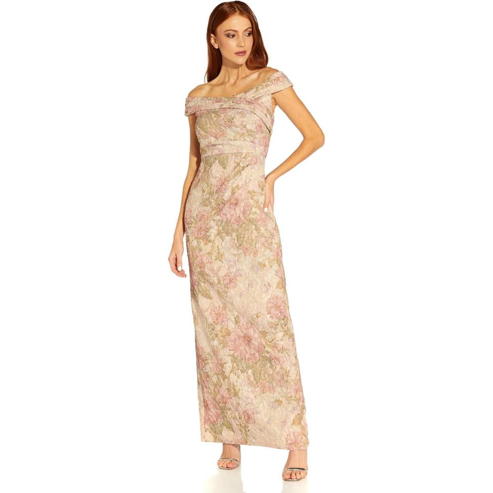 image:imageAdrianna Papell Womens Off Shoulder Metallic GownRose Multi