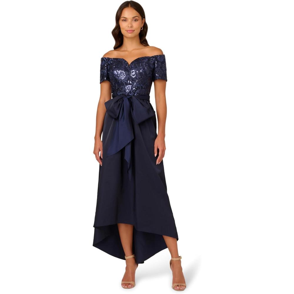 image:imageAdrianna Papell Womens Sequin Taffeta GownNavy