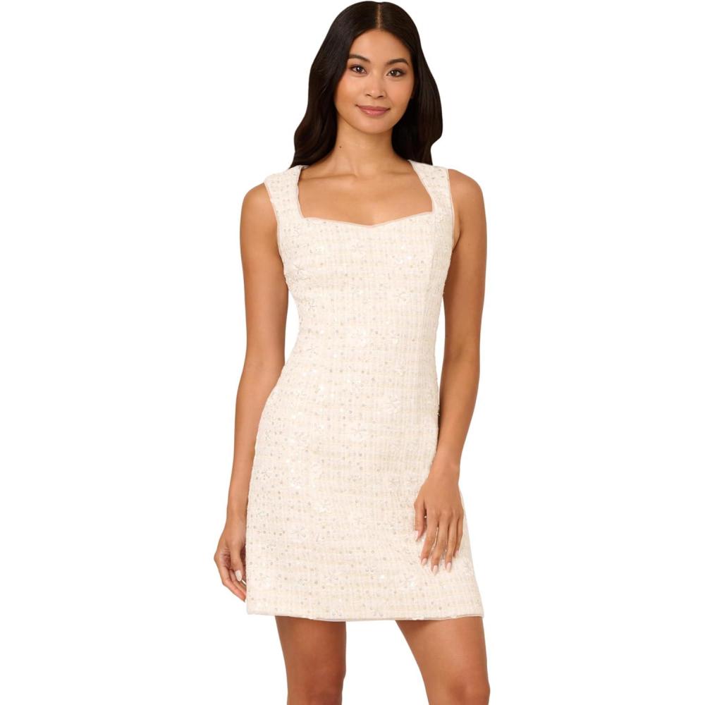 image:imageAdrianna Papell Womens Sequin Tweed Sheath DressIvory Multi