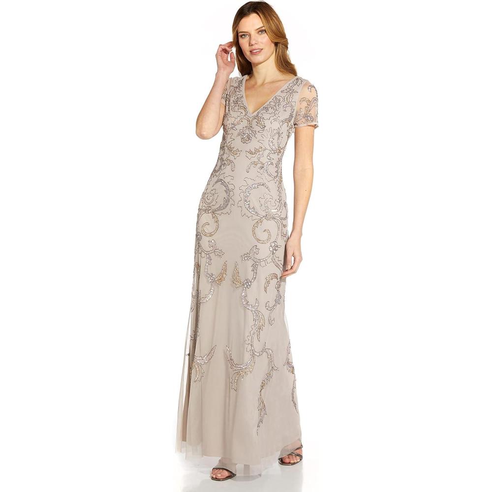 image:imageAdrianna Papell Womens VNeck Beaded GownMarble