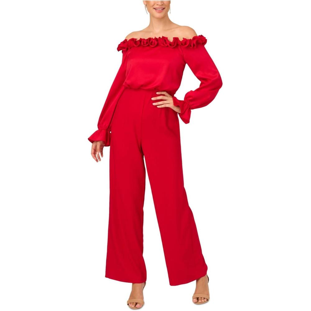 image:imageAdrianna Papell womens Blouson Satin Crepe JumpsuitHot Ruby