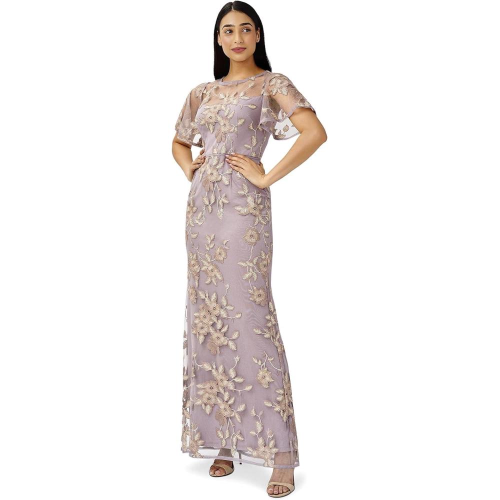 image:imageAdrianna Papell womens Floral Embroidery GownTaupeGold