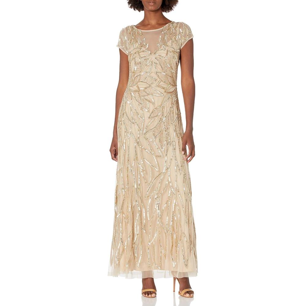 image:imageAidan Mattox Womens Cap Sleeve Beaded GownLight Gold