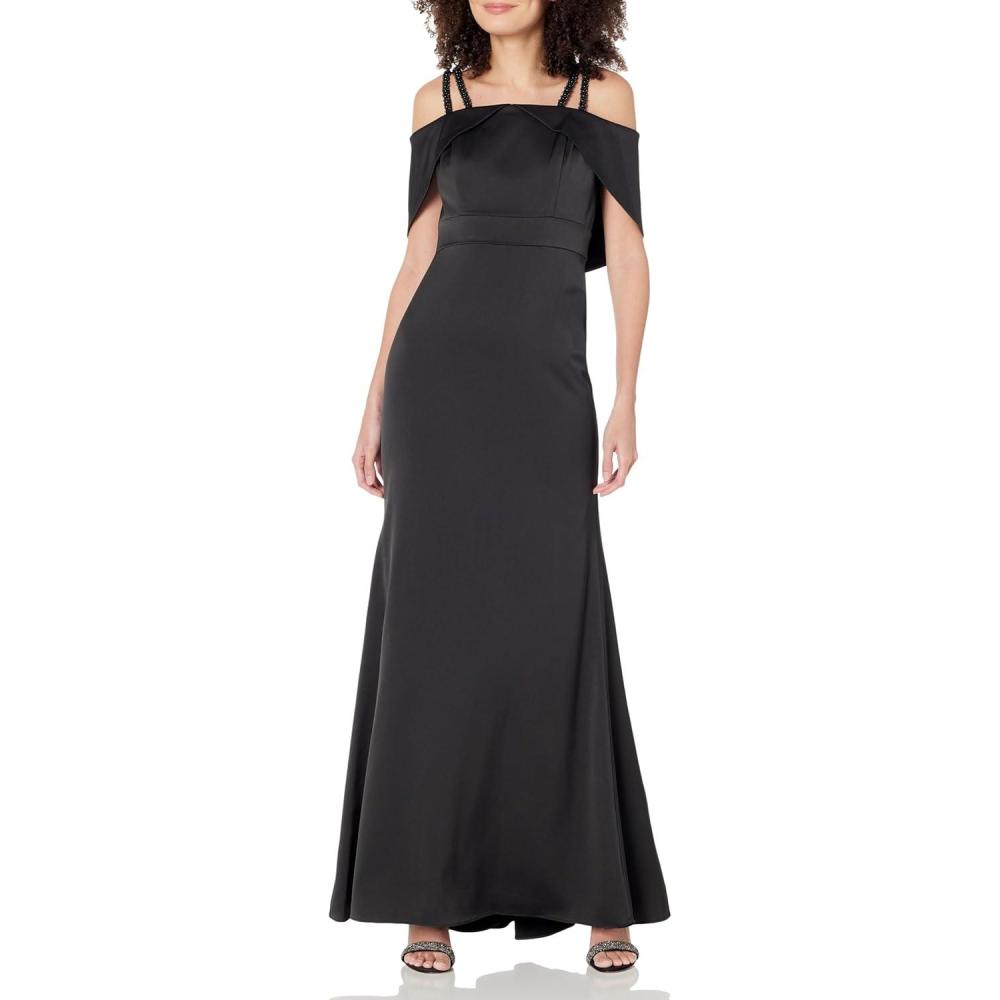 image:imageWomens Double Strap Satin Column GownBlack