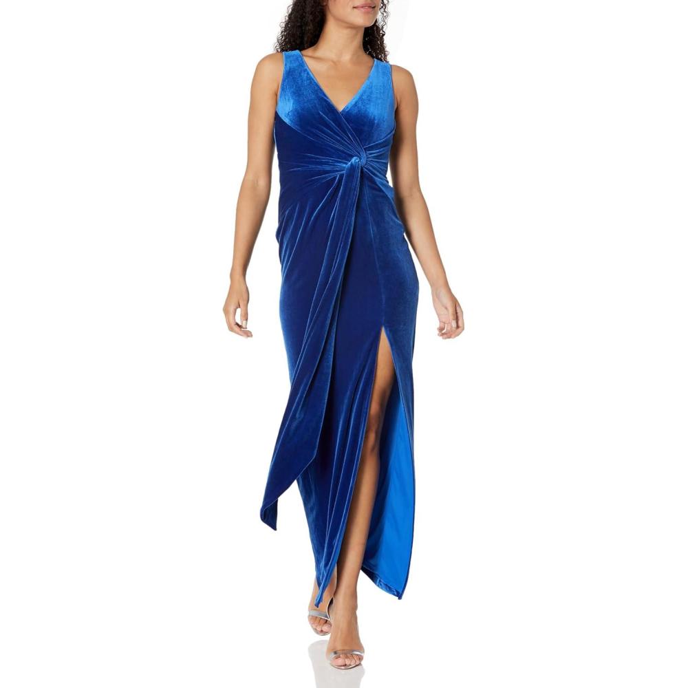 image:imageWomens Stretch Velvet Column GownDeep Ocean