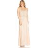 Adrianna Papell Womens Beaded Blouson Gown with Spaghetti Straps(Flaxen)
