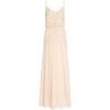 Adrianna Papell Womens Beaded Blouson Gown with Spaghetti Straps(Flaxen)