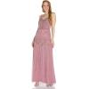 Adrianna Papell Womens Beaded Blouson Gown with Spaghetti Straps(Rose/Mercury)