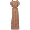 Adrianna Papell Womens Beaded Blouson Gown with Spaghetti Straps(Stone)