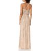 Adrianna Papell Womens Beaded Blouson Gown with Spaghetti Straps(Taupe/Pink)
