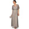 Adrianna Papell Womens Beaded Blouson Gown(Pewter/Silver)