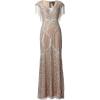 Adrianna Papell Womens Beaded Gown with Fringe(Sterling/Nude)
