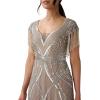 Adrianna Papell Womens Beaded Gown with Fringe(Sterling/Nude)