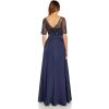 Adrianna Papell Womens Beaded Mesh and Taffeta Gown(Navy)