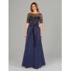 Adrianna Papell Womens Beaded Mesh and Taffeta Gown(Navy)