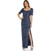 Adrianna Papell Women’s Draped Metallic Jacquard Gown(Deep Ocean)