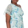 Adrianna Papell Women’s One Shoulder Long Dress(Spring Green Multi)