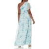 Adrianna Papell Women’s One Shoulder Long Dress(Spring Green Multi)