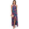 Adrianna Papell Womens Printed Chiffon Halter Gown(Navy/Multi)