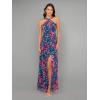Adrianna Papell Womens Printed Chiffon Halter Gown(Navy/Multi)