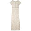 Aidan Mattox Women’s Short Sleeve Beaded Illusion Gown(Champagne)
