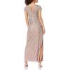 Aidan Mattox Womens Short Sleeve Beaded Illusion Yoke Column Gown(Taupe)