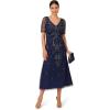 Women’s Beaded Sleeve Ankle Dress(Light Navy)